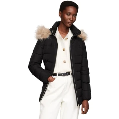 Afbeelding van Tommy Hilfiger Dames HERITAGE DOWN TYRA JKT MET FUR WW0WW43600 Puffer Jacket, Zwart, S, Zwart (zwart), S