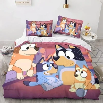 Afbeelding van LENTLY Bluey Beddengoedset, 3D print, verborgen rits, microvezel, zacht dekbedovertrek, 3 delig, kingsize (220 x 240 cm)
