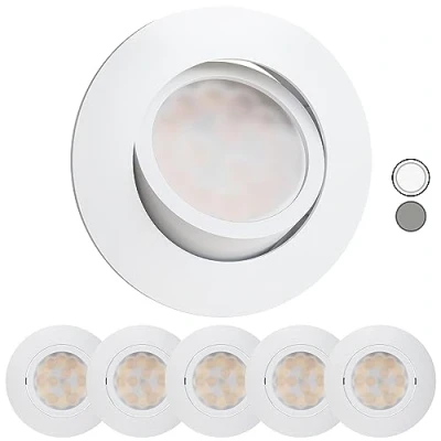 Afbeelding van Scandinavian home Set van 6 LED spots 230 V dimbaar WarmDim 5,8 W warm wit draaibaar 68 mm 75 I badkamer IP44 CRI 90 500lm 3000K matwit inbouwspot plafondinbouwlamp plat