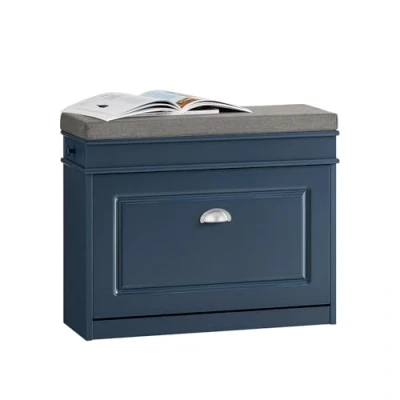 Afbeelding van SoBuy Schoenenbank met Zitkussen, Schoenenkast, Schoenenrek Zitbank en 1 Kleppen, Blauw, 75x24x52cm, FSR82 L B