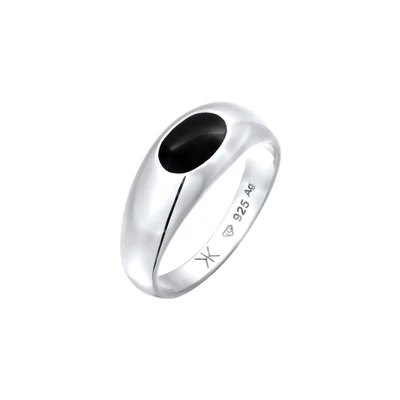 Afbeelding van Kuzzoi Heren Ring Zegelring Emaille Zwart 925 Sterling Zilver Feest / Oud &amp; Nieuw