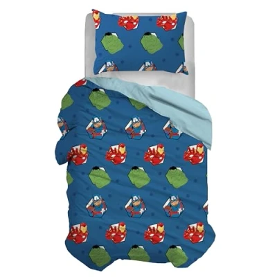 Afbeelding van Avengers Eenpersoons beddengoedset van katoen, blauw dekbedovertrek 155 x 200 cm, kussensloop 50 80 Marvel Disney, 100% officieel product
