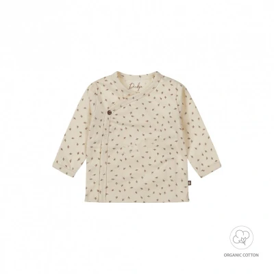 Afbeelding van Dirkje baby longsleeve met all over print en overslag detail ecru/bruin