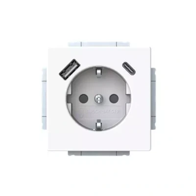 Afbeelding van Busch Jaeger Future Linear Wandcontactdoos kinderveilig + 2x USB Lader Studiowit 20 EUCB2USBAC 84