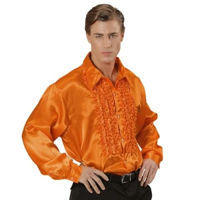 Afbeelding van Widmann Jaren 80 &amp; 90 Kostuum Lekker Foute Rouchenblouse Oranje Man XXL Carnavalskleding Verkleedkleding