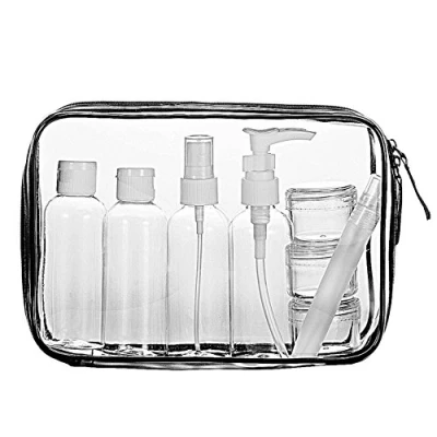 Afbeelding van transparante make uptas LUZWAY waterdichte PVC toilettas + 8 reisflessen (maximaal 100 ml) vrouwelijke en mannelijke vliegtuig transport vloeistof