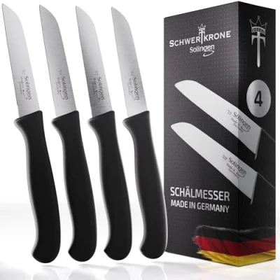 Afbeelding van Schwertkrone Set van 4 groentemessen, scherp keukenmes, schilmes, Made in Germany, roestvrij 3 inch, handaftrek, dun geslepen, superscherp, vaatwasmachinebestendig