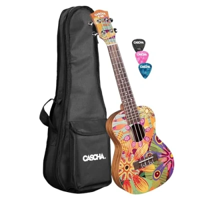 Afbeelding van Cascha HH 2607 Art Series Flowers concert ukelele massief spar bovenblad met gigbag