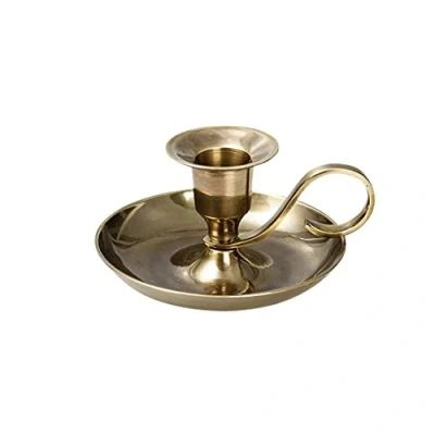 Afbeelding van NKlaus Handkandelaar klassiek messing goud antiek Kandelaar hoogte 5cm voor kaarsen tot Ø 2cm 10891