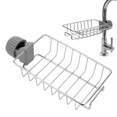Afbeelding van MAXQUU 1 stuk waterkraan opbergrek, keukenspoelbak spons afvoergark, badkameropbergrek (zilver)