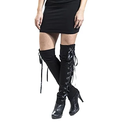 Afbeelding van Gothicana Zwarte beenwarmers met vetersluiting Vrouwen L XL