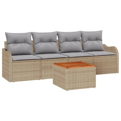 Afbeelding van vidaXL 5 delige tuinset met kussens in beige poly rattan en acacia
