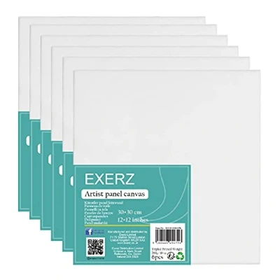 Afbeelding van Exerz 30x30cm Canvaspanelen 6 Stuks/schilderkarton 0.3cm dik 280gsm 100% katoen/wit kunstcanvas paneel voor acrylverf &amp; olieverf drievoudig geprimeerd/zonder zuur/middenkorrelig