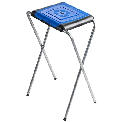 Afbeelding van KADAX Standaard voor afvalscheiding, stabiele afvalzakhouder met kunststof deksel, afvalzakstandaard, afvalemmer, vuilniszakhouder, vuilnisstandaard (enkel, blauw)