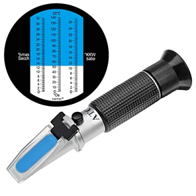 Afbeelding van HHTEC Winzer refractometer 0 32 Brix (suiker) 140 Öchsle 27 KMW met ATC voor wijn bier brouwen meting van het suikergehalte de productie kwaliteitswijnen handleiding in Duits
