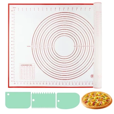 Afbeelding van VFANDV siliconen bakmat, 70 x 50 cm, bakonderlegger, bakpapier, werkmat met meting, antislip anti aanbak, bakmat deegsnijder voor macarons, koekjes, pizzadeeg