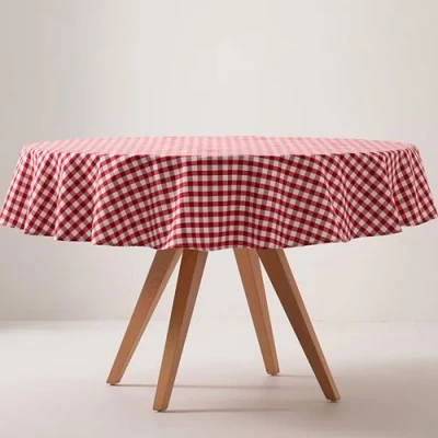Afbeelding van GAMUSI Tafelkleed, vlekbestendig, rond, vichy patroon, katoen, voelt aan als stof, 160 x cm, rood