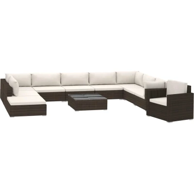 Afbeelding van 11 delige Loungeset met kussens poly rattan bruin