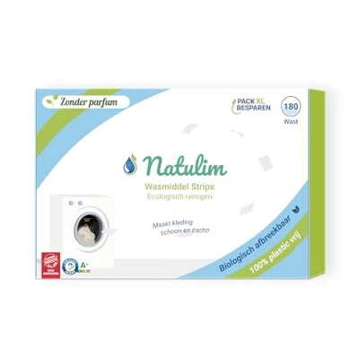 Afbeelding van Natulim Wasmiddelstrips (180 Wasbeurten) Inclusief Wasverzachtereffect, Ecologisch, Hypoallergeen Schone en zachte kleding zonder de Planeet te vervuilen (Ongeparfumeerd)