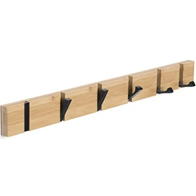 Afbeelding van Garderobehaken, wandmontage, kledinghaken, garderobelijst met 6 opvouwbare haken voor jassen, mantels, hoeden, sjaals, handtassen