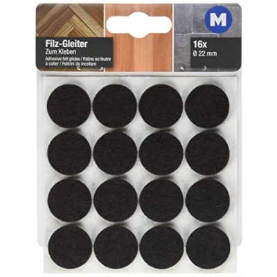 Afbeelding van Metafranc Viltglijders zelfklevend effectieve bescherming van uw meubels en stoelen / meubelglijders set voor gevoelige vloeren stoelglijders vloerglijders Ø 22 mm (16 Stuk) bruin