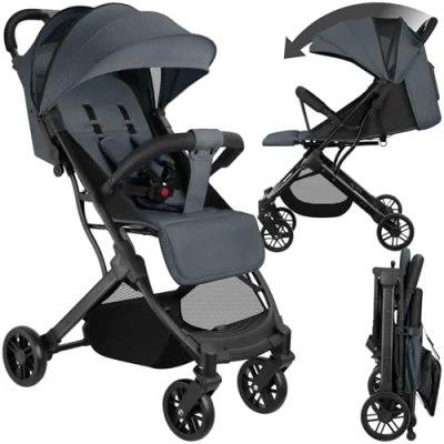 Afbeelding van tectake® Buggy kinderwagen Finn Lichtgewicht plooibuggy Inklapbaar en met opvouwbare kap Draagkracht 15kg Antraciet