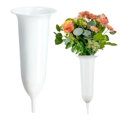 Afbeelding van KADAX Grafvaas, vaas van kunststof, bloemenvaas, kunststof voor bloemen, weerbestendige begraafplaats vaas, vorstbestendige steekvaas graf, grafdecoratie (10 cm, met grondpen,