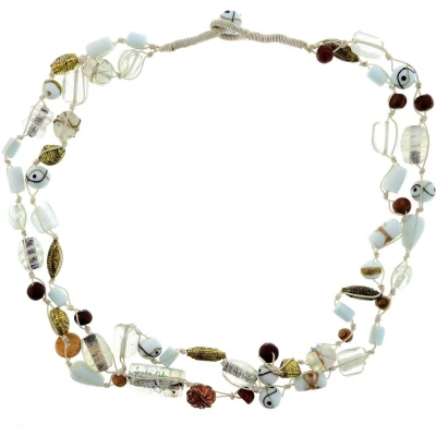 Afbeelding van Behave Lange witte ketting met glas en keramieke kralen