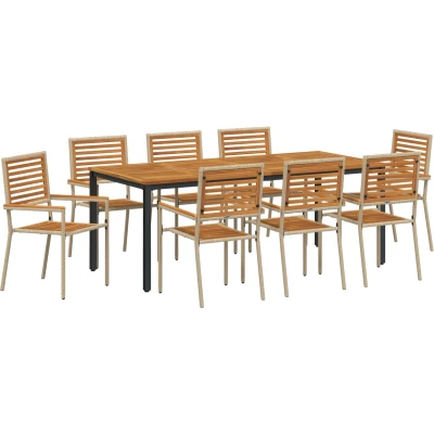 Afbeelding van vidaXL 9 delige Tuindining Set Beige Poly Rattan Acacia