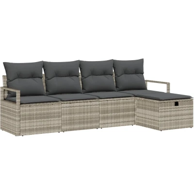 Afbeelding van vidaXL 5 Delige Tuin Sofa Set met Kussens Lichtgrijs Poly Riet