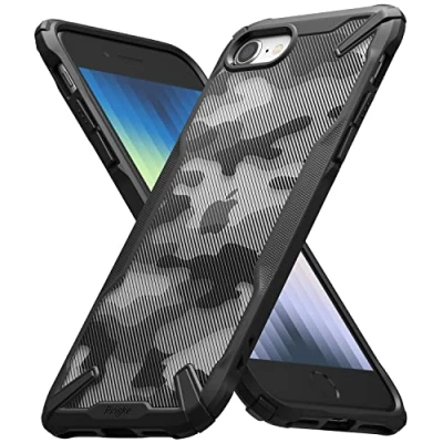 Afbeelding van Ringke Fusion X Compatibel met iPhone SE 2022 5G (SE 3), 2020, 8, 7 Case, Camouflage Krasvast Schokbestendig Robuuste Bumper Hoesje Camo Black