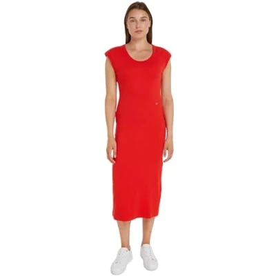 Afbeelding van Tommy Hilfiger SLIM MIDI CAP Sleeve Jerseyjurk, Dames, Maat: XL, Fierce red