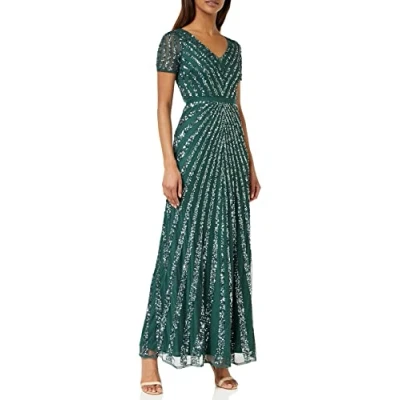 Afbeelding van Maya Deluxe Maxi dames verfraaid pailletten jurk lange korte mouw V hals hoge Empire taille een cut glanzend prom bruiloft bruidsmeisje, Emerald Groen, 32
