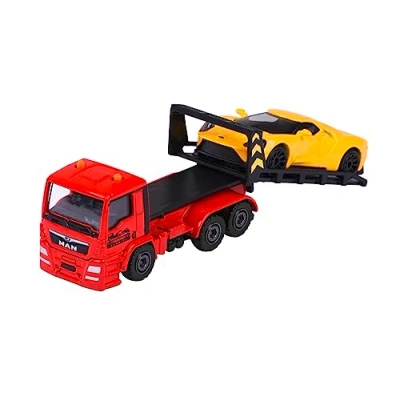 Afbeelding van Majorette Trailer Edition speelgoed sleepwagen met modelauto voor kinderen vanaf 3 jaar, vrijloop en beweegbare delen, geel