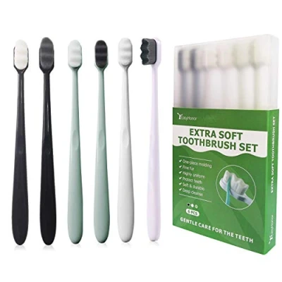 Afbeelding van EasyHonor Extra zachte tandenborstel voor gevoelige tandvlees, micro Nano handmatige met 20000 floss borstelharen, 6 packs (grijs + witte borstelharen)