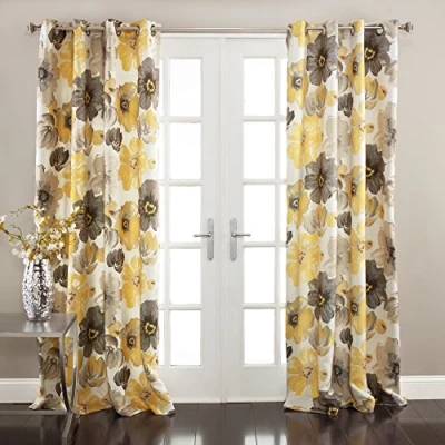 Afbeelding van Lush Decor Leah Bloemen Geïsoleerde Tule, Polyester, Geel &amp; Grijs, 52W x 84L