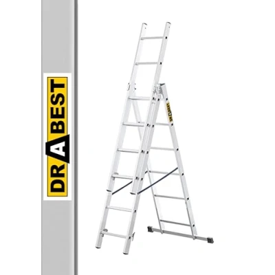 Afbeelding van Drabest Basic Home aluminium ladder 3 elementen trapladder 3x6 treden lichtgewicht opvouwbare voor thuis capaciteit 150 kg 46x165x13cm