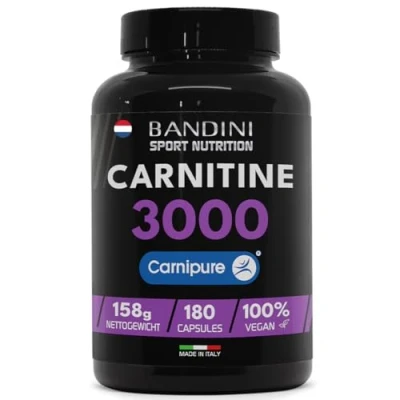 Afbeelding van Bandini® L Carnitine 3000, 180 Capsules met hooggedoseerde Carnipure®, Puur Carnitin Sportsupplement, voor versteviging, energie en spierherstel, verbetert sportprestaties, Vegan