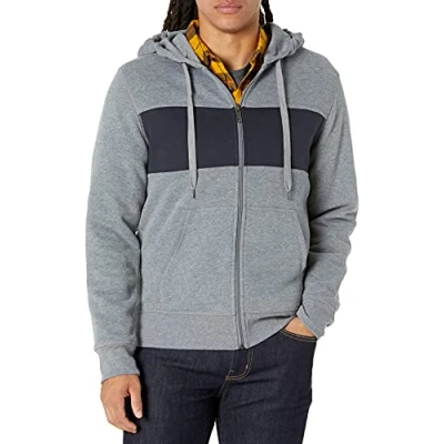Afbeelding van Amazon Essentials Men&#039;s Fleecetrui met volledige ritssluiting en capuchon (verkrijgbaar in grote lange maten), Zwart Grijs Heide, S