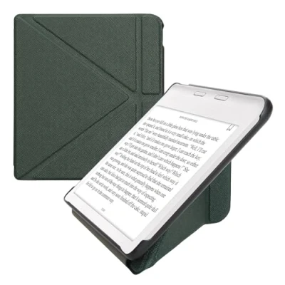 Afbeelding van kwmobile E reader hoesje geschikt voor Kobo Libra Colour hoes Ereader flip case met standaard cover van kunstleer In donkergroen