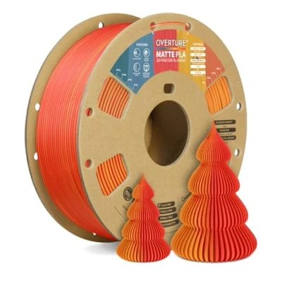 Afbeelding van OVERTURE PLA Matte 3D Printer Filament 1.75mm, 1kg Cardboard Spool (2.2lbs), Dimensional Accuracy +/ 0.02 mm(Matte Orange Red)