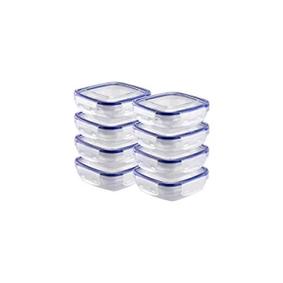 Afbeelding van Grizzly kunststof voorraadpotten set, 8x met deksels, plat, vierkant, stapelbaar, magnetron en vaatwasmachinebestendig