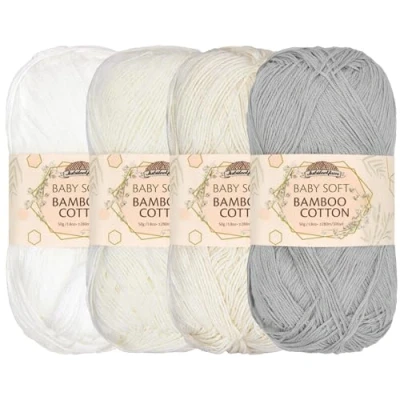 Afbeelding van JubileeYarn Baby Soft Bamboe Katoen Garen 50g/Streng Tinten Wit 4 strengen
