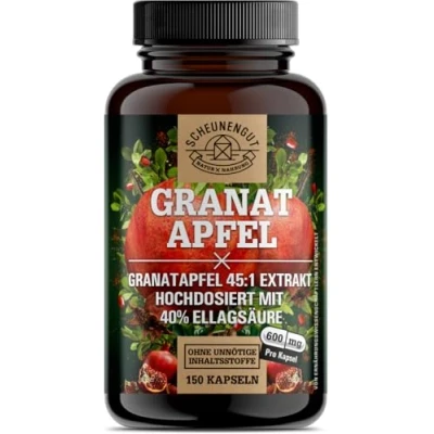 Afbeelding van Granaatappel capsules 2400 mg per dagelijkse dosis belangrijk: 45:1 extract (= 108000 pure granaatappel) + 40% ellagzuur I granaatappelextract laboratorium getest NE SCHEUNENGUT®
