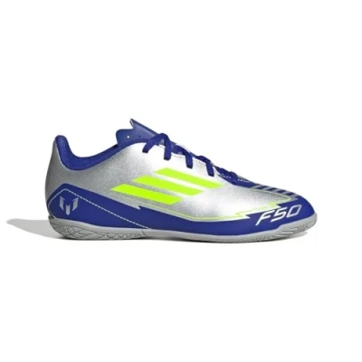 Afbeelding van adidas Uniseks Kind F50 CLUB Football boots Indoor, silver met./solar yellow/lucid blue, 36 2/3 EU