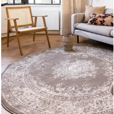 Afbeelding van Rond Vintage Vloerkleed Keshan taupe/Bruin 160 Ø (M)