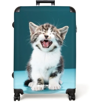 Afbeelding van NoBoringSuitcases.com® Koffer groot Reiskoffer lichtgewicht Kitten Kat Miauwen Blauw Rolkoffer met 4 wielen Grote trolley XL 98 liter bagage