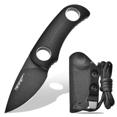 Afbeelding van TONIFE Runer Fixed Blade Knife met verstelbare Paracord Lanyard en Kydex Schede, EDC Mes 1,9 &quot;Full Tang voor Outdoor Camping Hiking (Zwart+Zwart Oxide dan Stonewash)