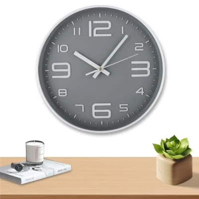 Afbeelding van Mezzar Wandklok, groot, 30 cm, wandklokken, geruisloos, moderne klok voor woonkamer, keuken of kinderkamer, ronde wandklok zonder tikkende geluiden, grijs