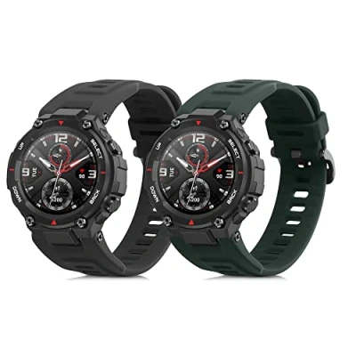 Afbeelding van kwmobile 2x horlogebandjes geschikt voor Huami Amazfit T Rex / Pro bandje Smartwatch bandjes van TPU Activity tracker horloge band in donkergroen grijs